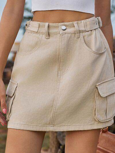 Adjustable Waist Denim Skirt with Pockets for Women - Selvanelle