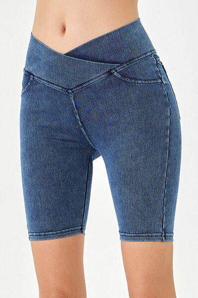Basic Bae Asymmetrical Waist Denim Shorts With Pockets - Selvanelle