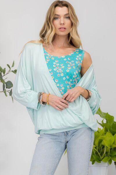 Celeste Full Size Floral Round Neck Top with Two Layer Detail - Selvanelle