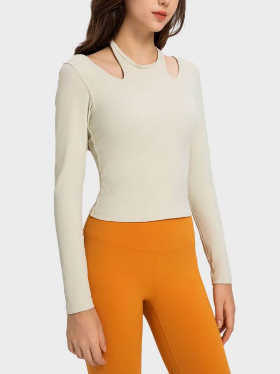 Millennia Halter Neck Long Sleeve Sporty Top - Selvanelle