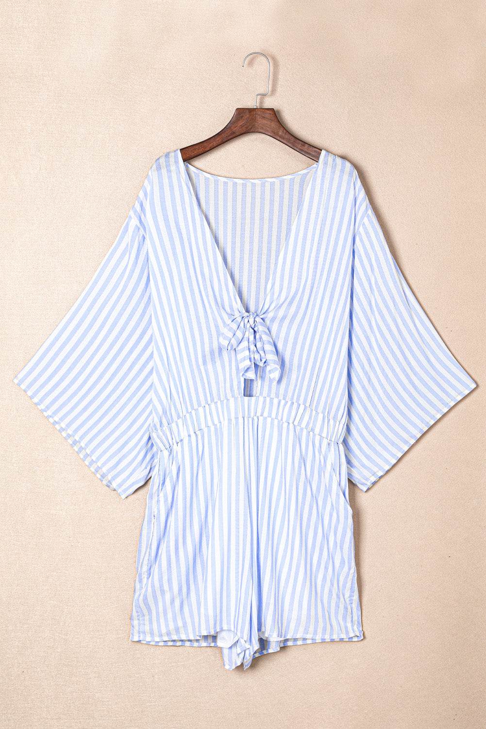 Bow Striped Kimono Sleeve Romper - Selvanelle