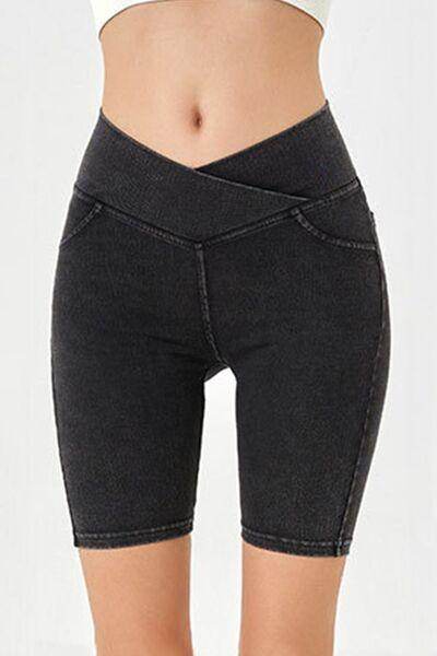 Basic Bae Asymmetrical Waist Denim Shorts With Pockets - Selvanelle