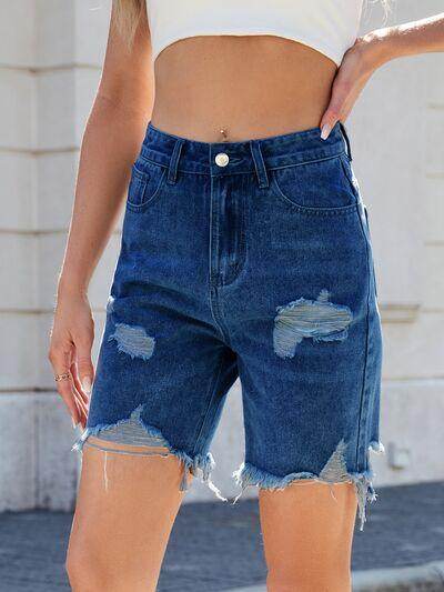 Distressed Raw Hem Denim Shorts for Women Summer Style - Selvanelle
