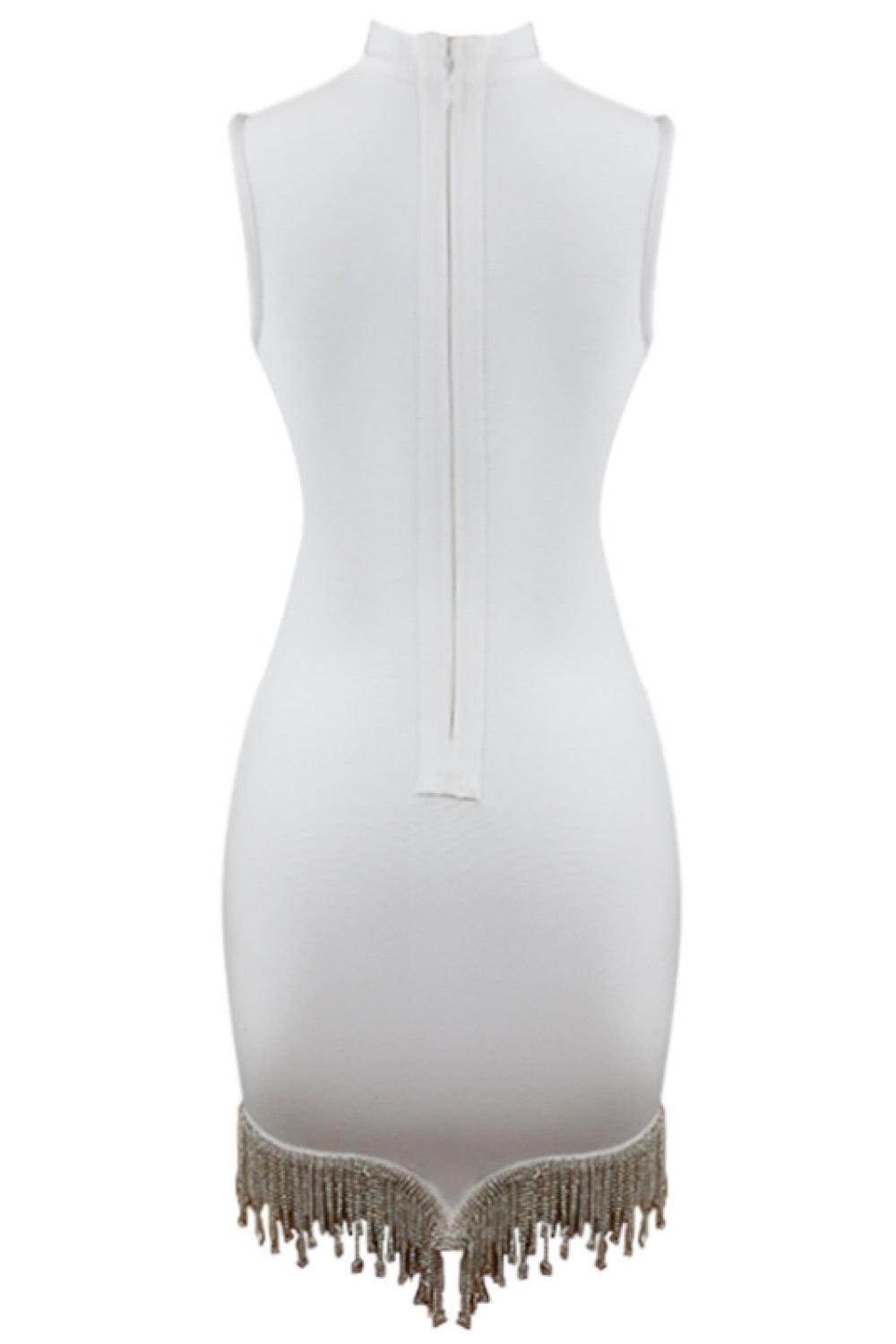 Rhinestone Tassel Hem Bodycon Dress for Stylish Nights - Selvanelle