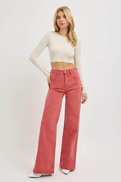 RISEN Full Size High Rise Tummy Control Wide Leg Jeans - Selvanelle