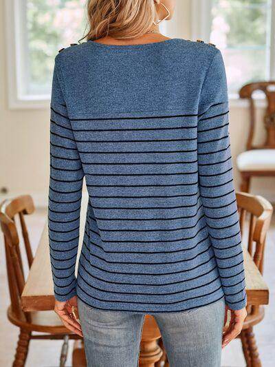 Lovelet Striped Round Neck Long Sleeve T-Shirt for Women - Selvanelle