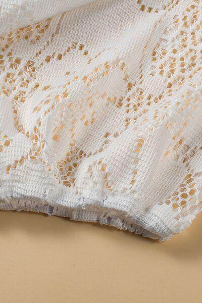Lace Crochet Hollowed Scallop Hem V Neck Blouse for Women - Selvanelle