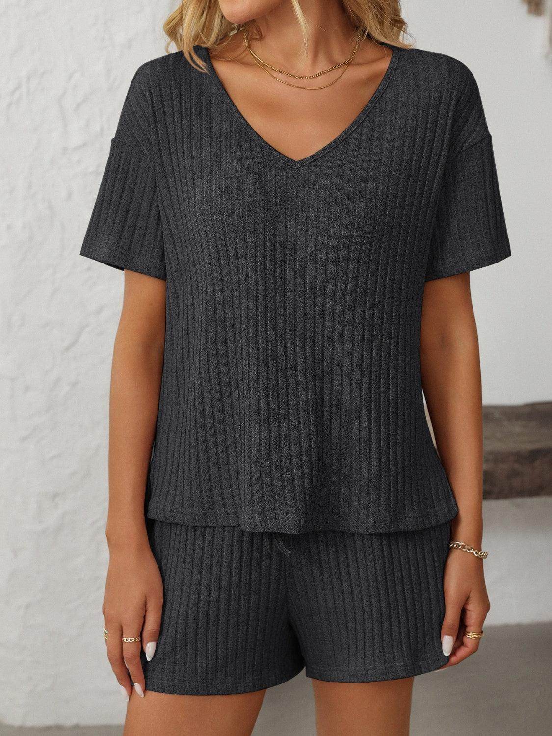 Mandy V-Neck Short Sleeve Top and Shorts Set for Women - Selvanelle