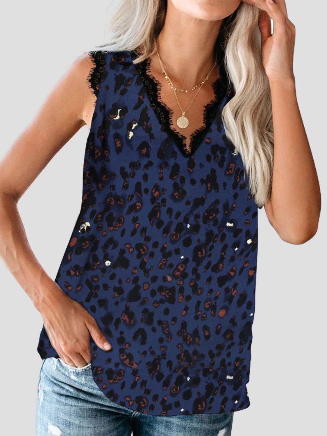 Lace Detail V-Neck Tank Top for Women in Various Sizes - Selvanelle