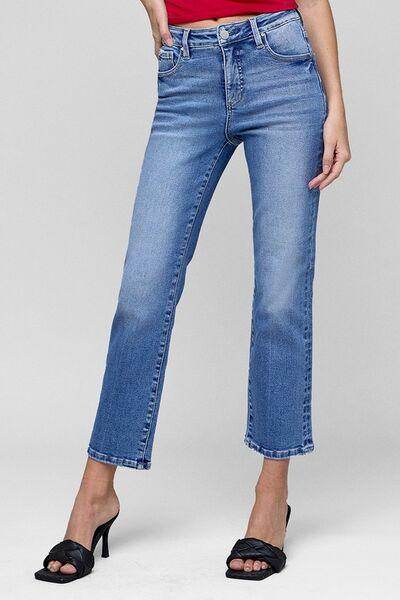RISEN Full Size Tummy Control High Rise Crop Straight Jeans - Selvanelle