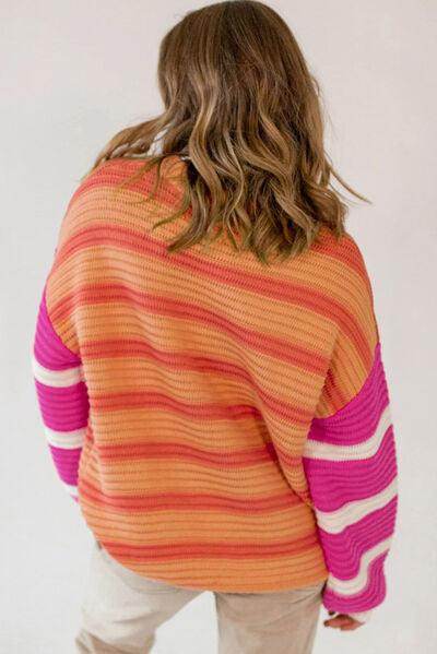 Striped Round Neck Long Sleeve Sweater for Women Fashion - Selvanelle