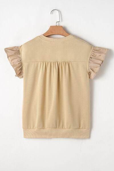 Bow Ruffled Round Neck Cap Sleeve Blouse for Women - Selvanelle