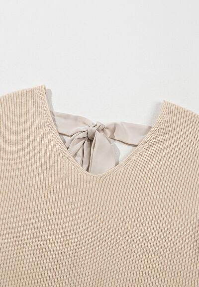 Tied Back V-Neck Long Sleeve Sweater for Women Fashion - Selvanelle