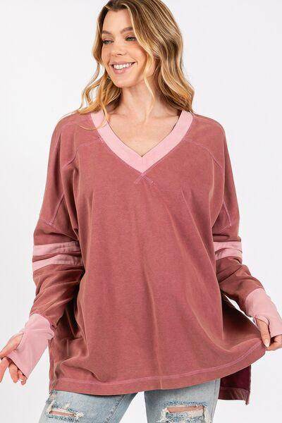SAGE + FIG Mineral Wash Side Slit Contrast T-Shirt for Women - Selvanelle
