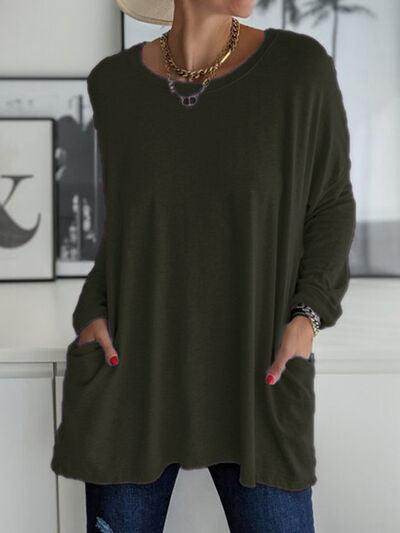 Full Size Round Neck Long Sleeve T-Shirt for Women - Selvanelle
