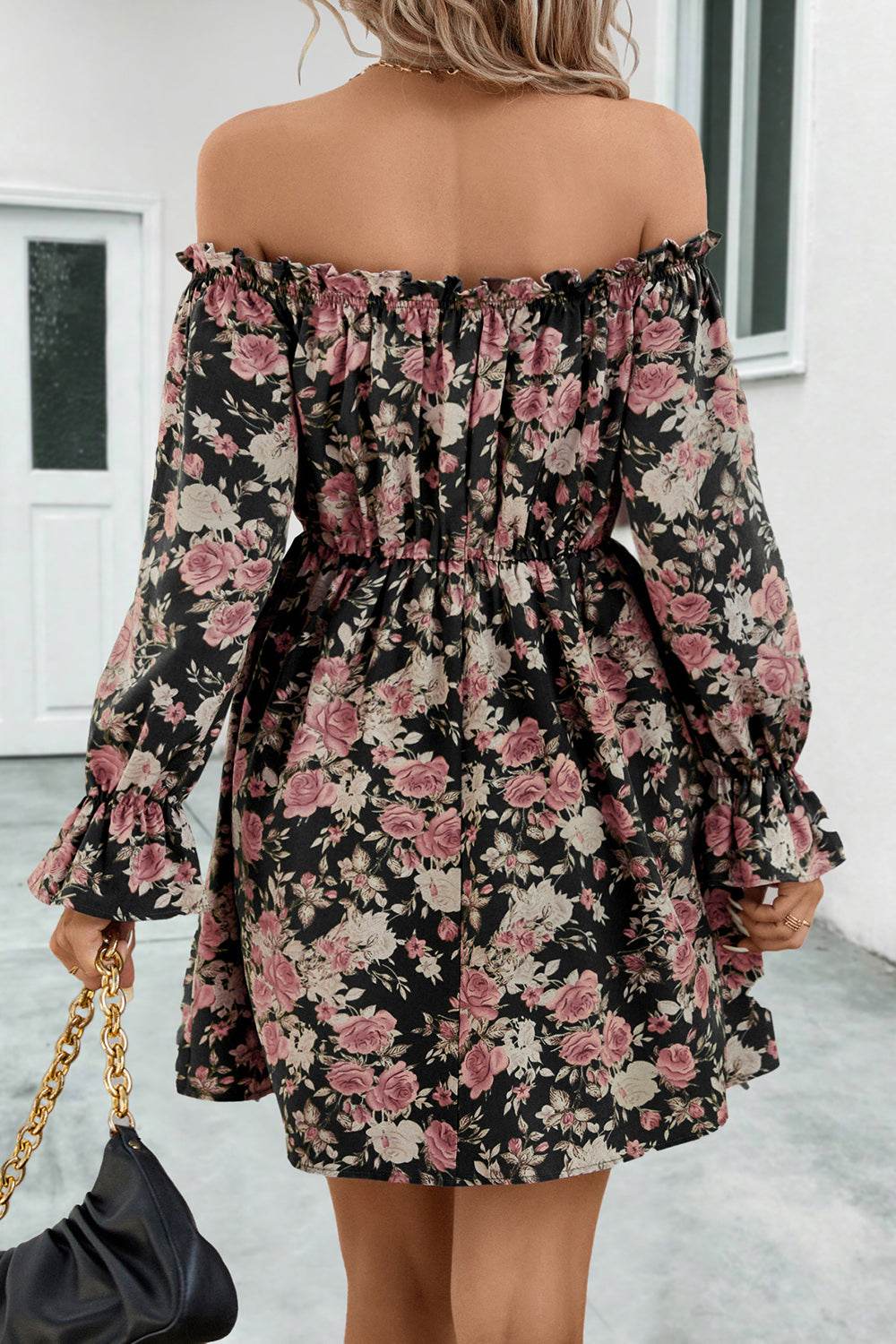 Floral Off-Shoulder Flounce Sleeve Dress - Selvanelle