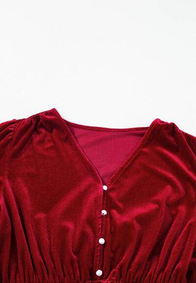 Ruffle Hem Slit V-Neck Long Sleeve Dress for Women - Selvanelle