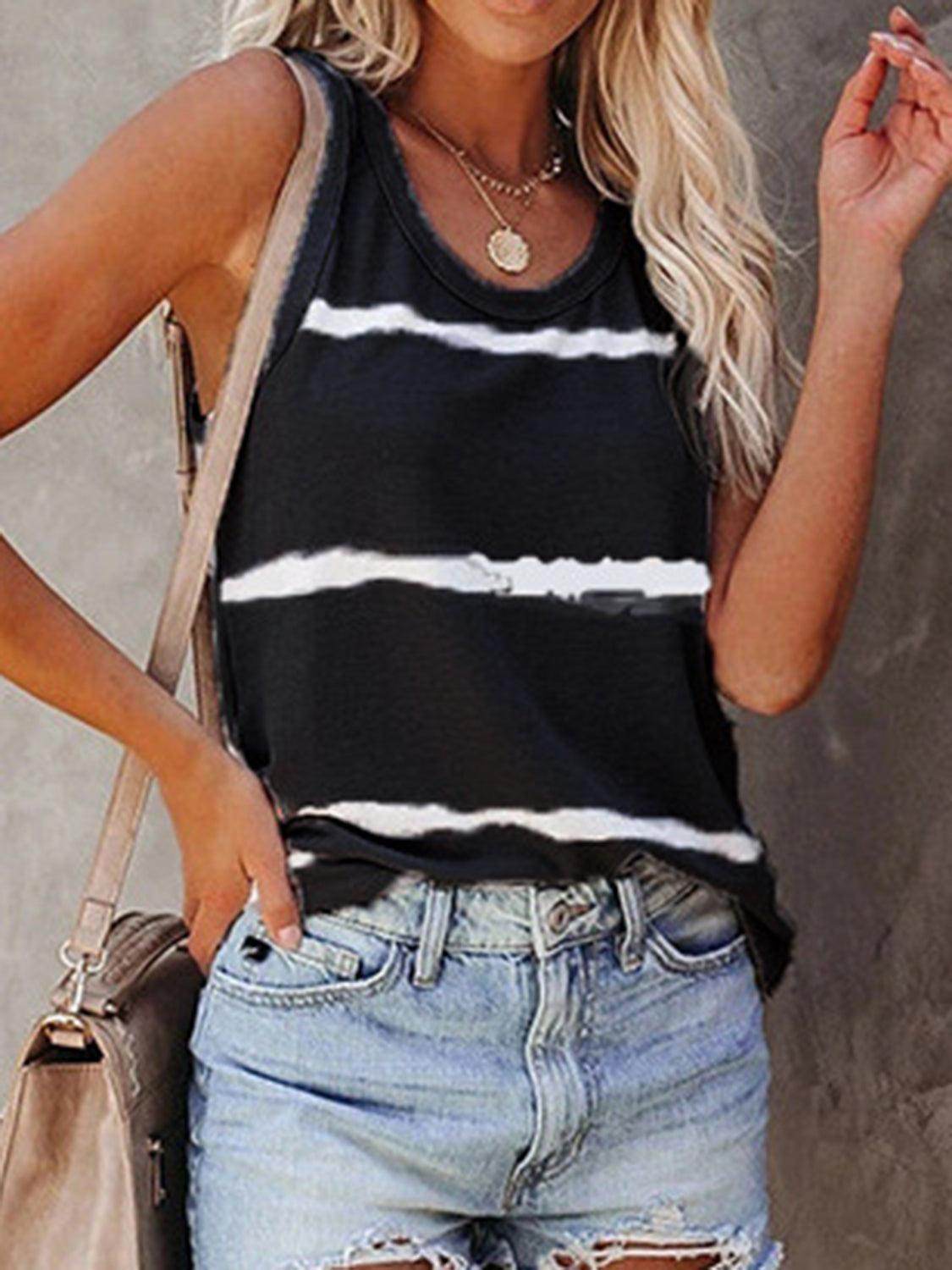 Full Size Tie-Dye Round Neck Tank for Women Casual Wear - Selvanelle