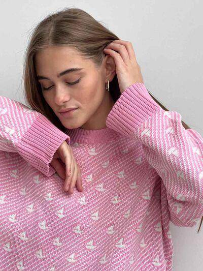 Contrast Round Neck Long Sleeve Sweater for Women Fashion - Selvanelle