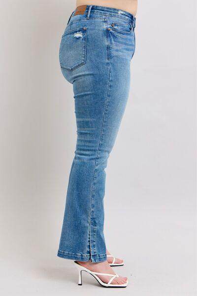 Judy Blue HW Tummy Control Vintage Wash Side Slit Slim Boot Jeans - Selvanelle