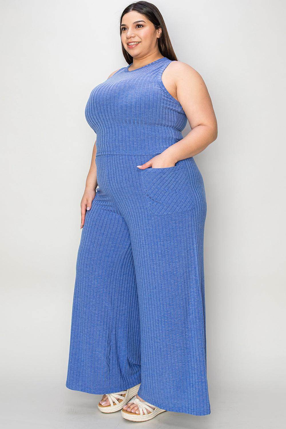 Basic Bae Full Size Ribbed Tank and Wide Leg Pants Set - Selvanelle