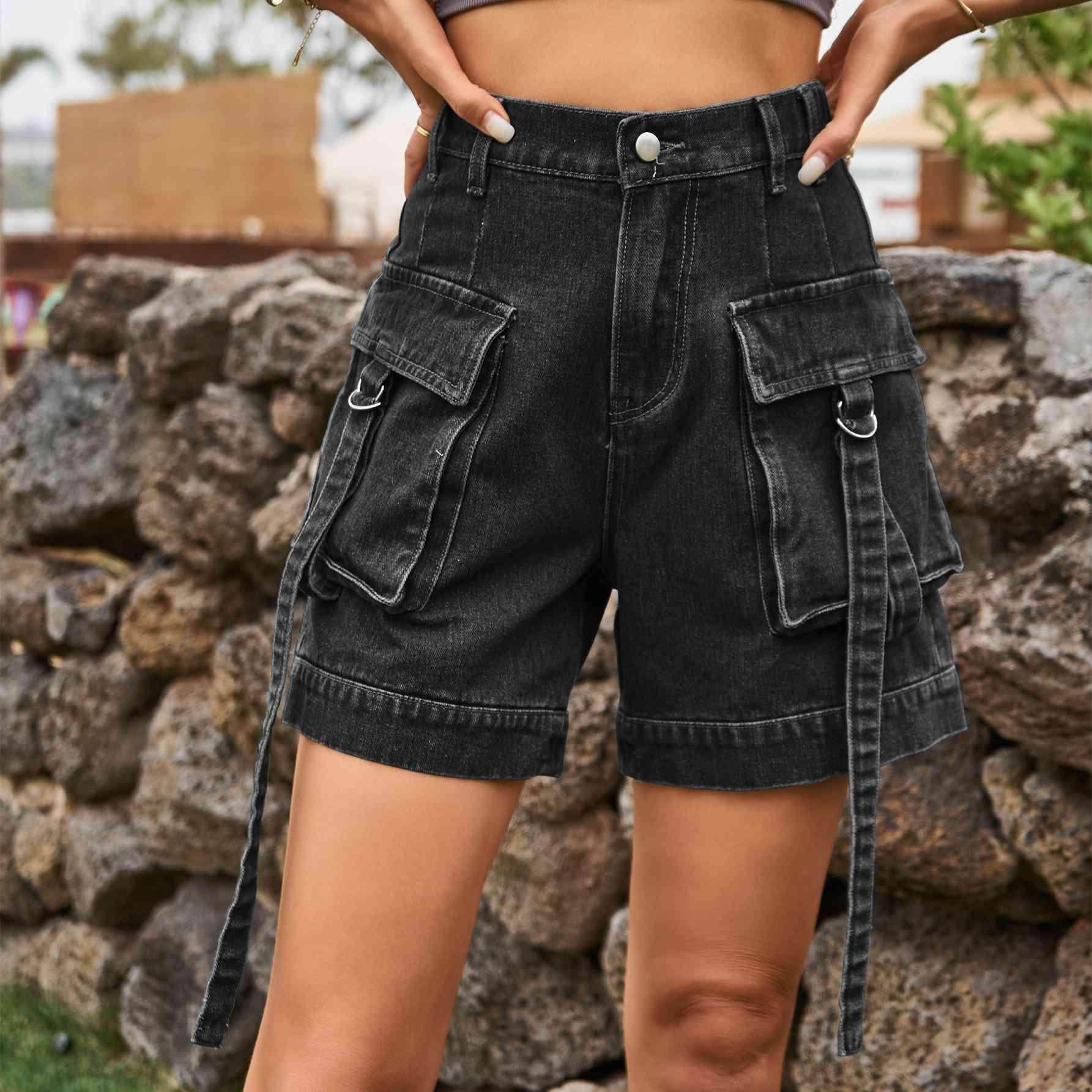 High Waist Denim Cargo Shorts for Casual Style and Comfort - Selvanelle