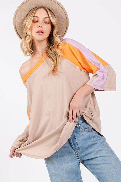 SAGE + FIG Color Block Curved Hem T-Shirt for Women - Selvanelle