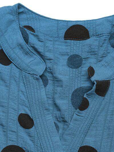 Perfee Polka Dot Notched Short Sleeve Shirt for Women - Selvanelle