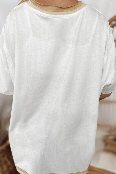 Star Patched Round Neck Half Sleeve T-Shirt for Women - Selvanelle