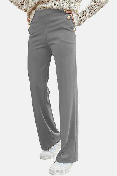Decorative Button High Rise Pants for Stylish Comfort - Selvanelle