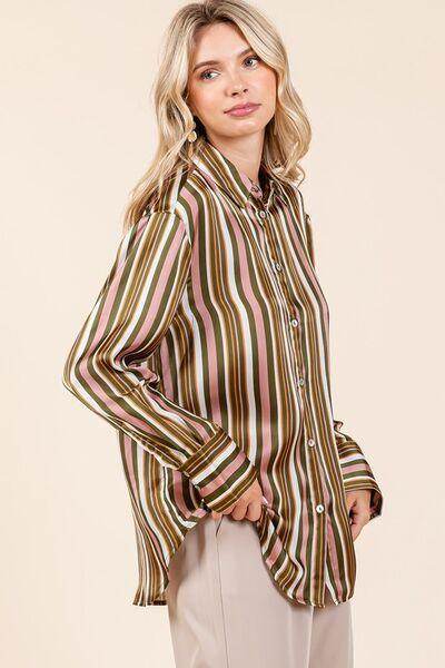 Mittoshop Striped Button Down Satin Shirt in Multicolor - Selvanelle