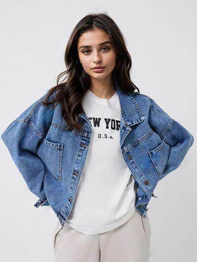 Pocketed Button Up Long Sleeve Denim Top for Women - Selvanelle