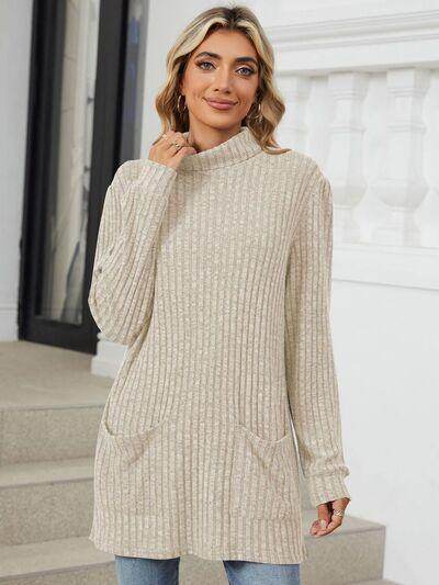 Ribbed Mock Neck Long Sleeve T-Shirt for Women Stylish Wear - Selvanelle