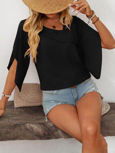Mandy Ruffled Asymmetrical Neck Half Sleeve Blouse for Women - Selvanelle
