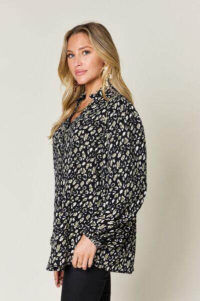 Double Take Full Size Leopard Long Sleeve Blouse for Women - Selvanelle