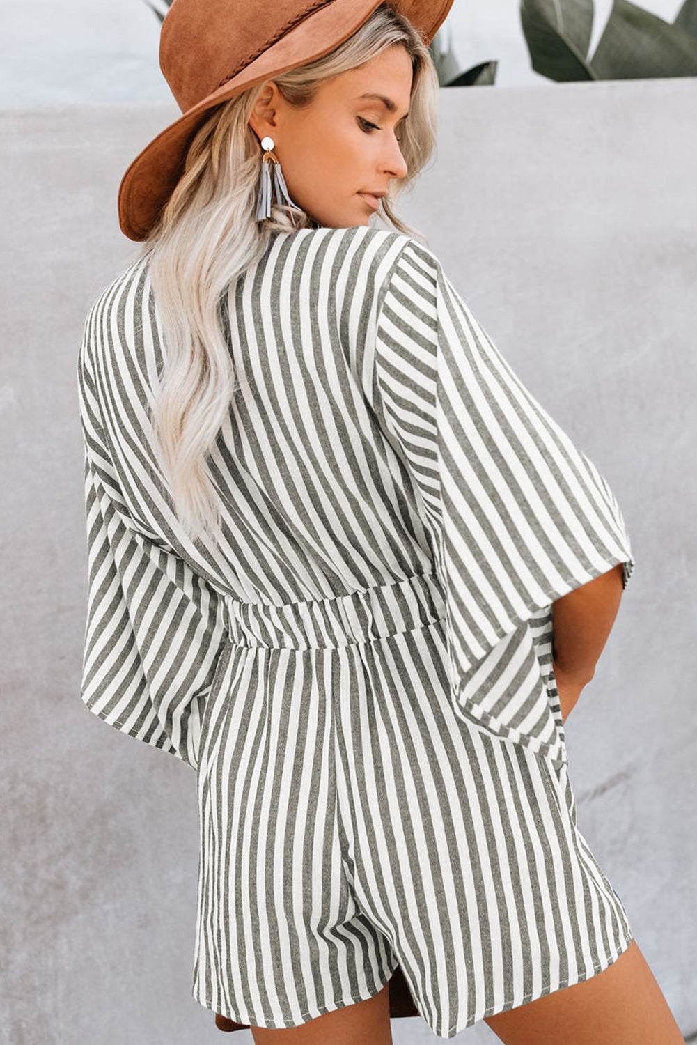 Bow Striped Kimono Sleeve Romper - Selvanelle