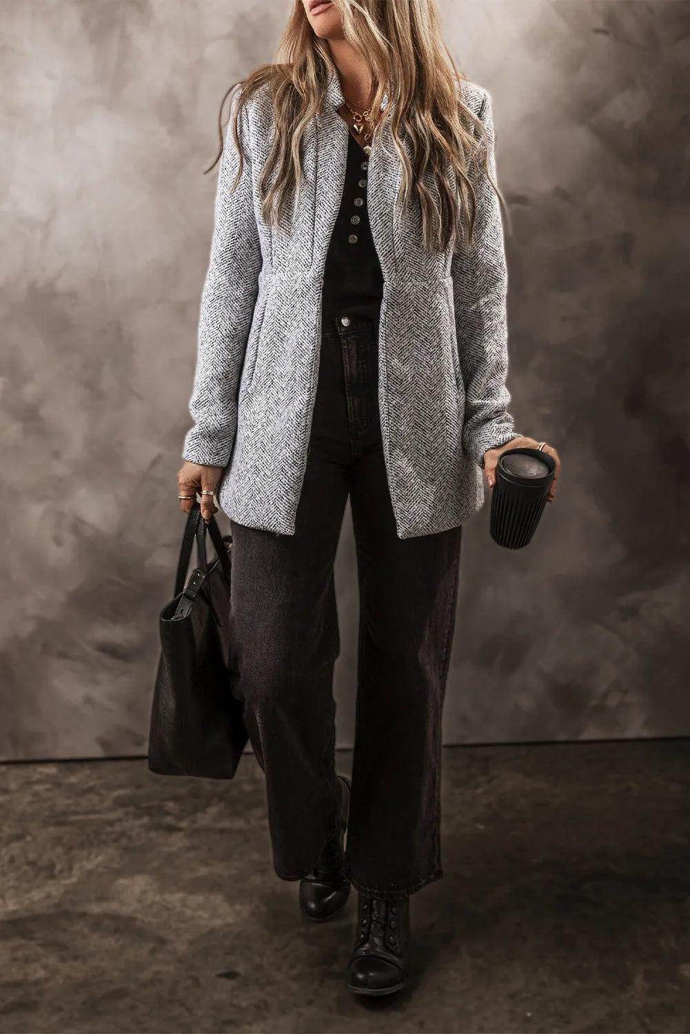 Open Front Long Sleeve Jacket for Women Casual Wear - Selvanelle