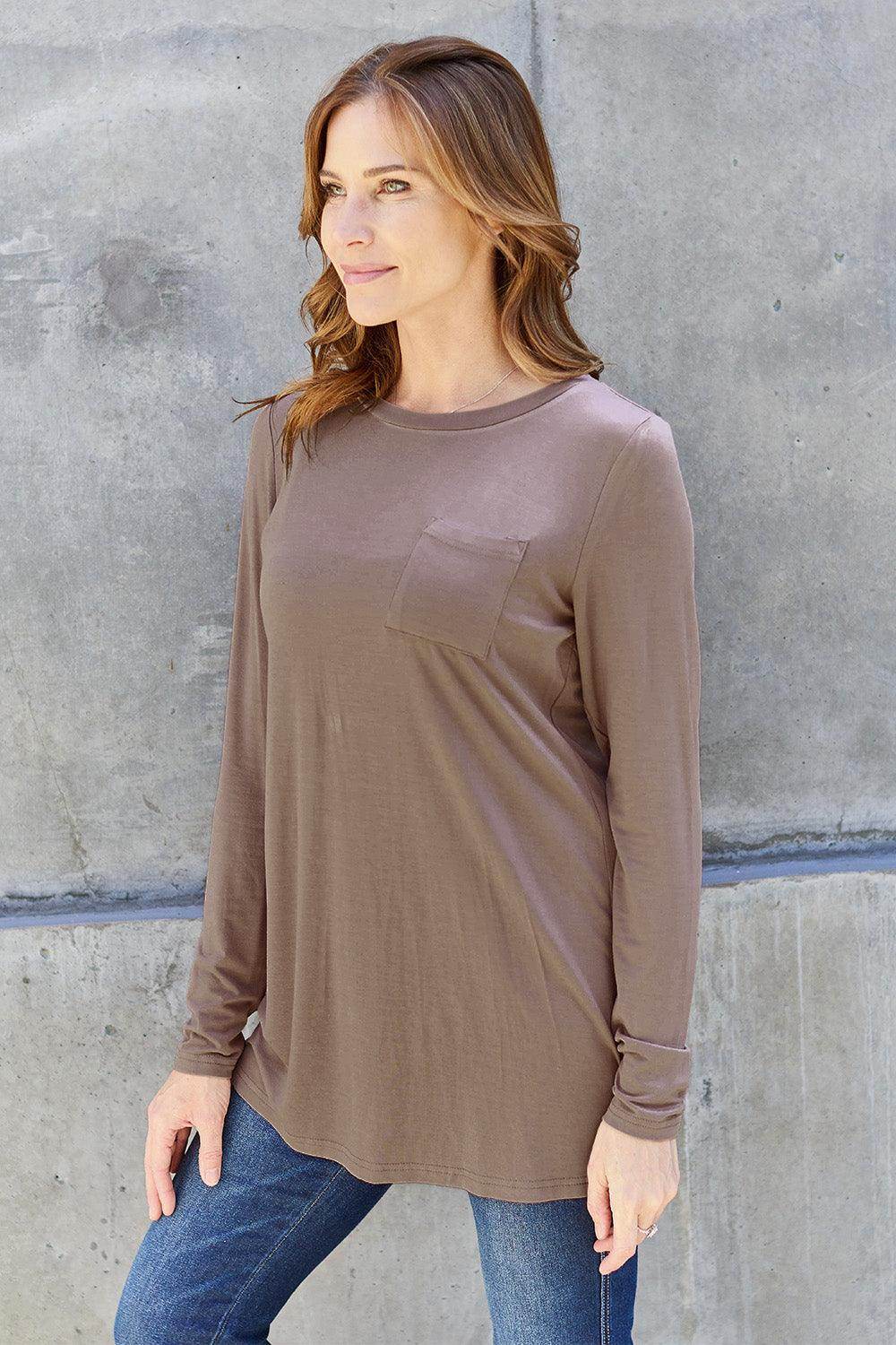 Basic Bae Full Size Round Neck Long Sleeve Top for Women - Selvanelle