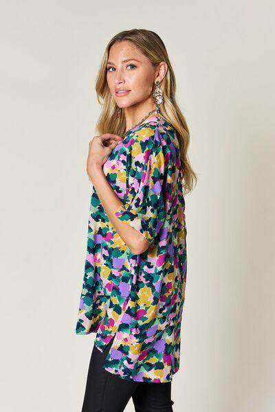 Double Take Full Size Printed V-Neck Short Sleeve Top - Selvanelle