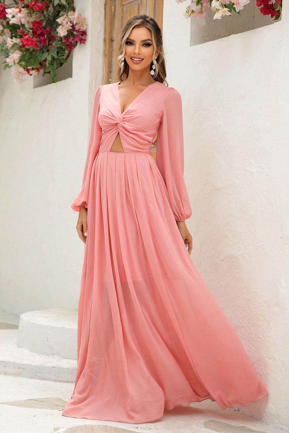 Twist Front Cutout Long Sleeve Dress for Elegant Style - Selvanelle