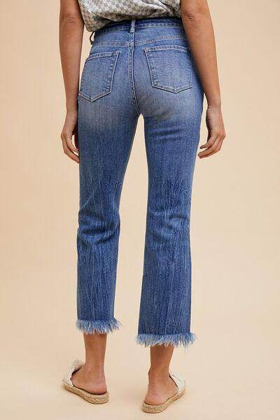 Annie Wear Distressed Raw Hem Straight Leg Cropped Jeans - Selvanelle