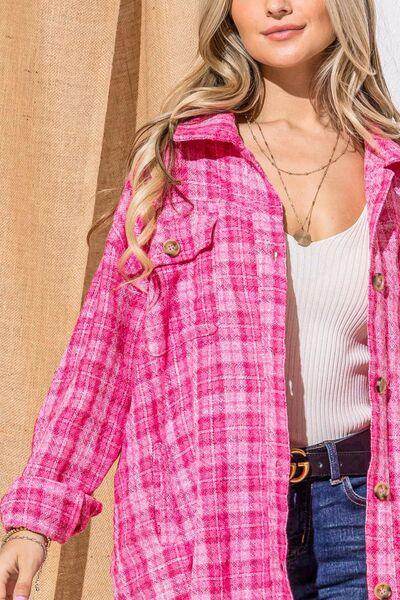 And The Why Full Size Tweed Button Down Long Sleeve Shacket - Selvanelle