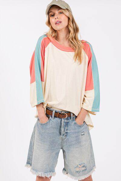 SAGE + FIG Color Block Curved Hem T-Shirt for Women - Selvanelle