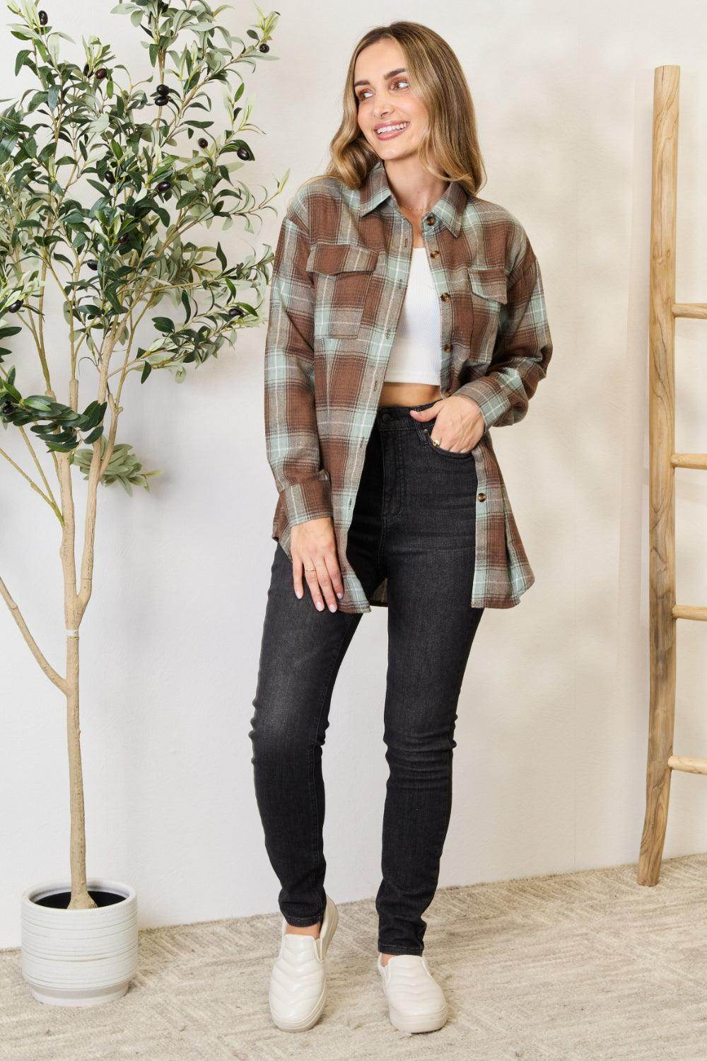 Mandy Plaid Dropped Shoulder Shirt for Effortless Style - Selvanelle