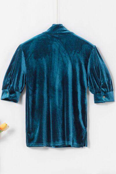 Tie Neck Half Sleeve Blouse for Women in Sheer Fabric - Selvanelle