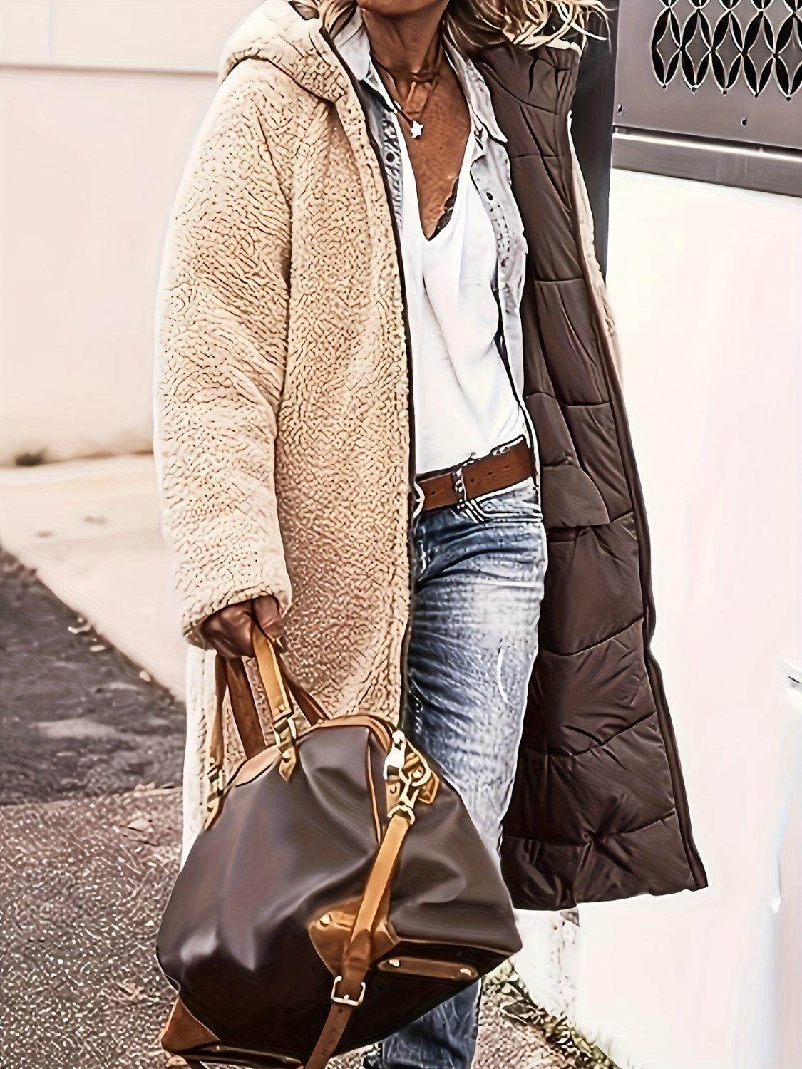 Full Size Zip Up Sherpa Hooded Coat for Women and Plus Size - Selvanelle