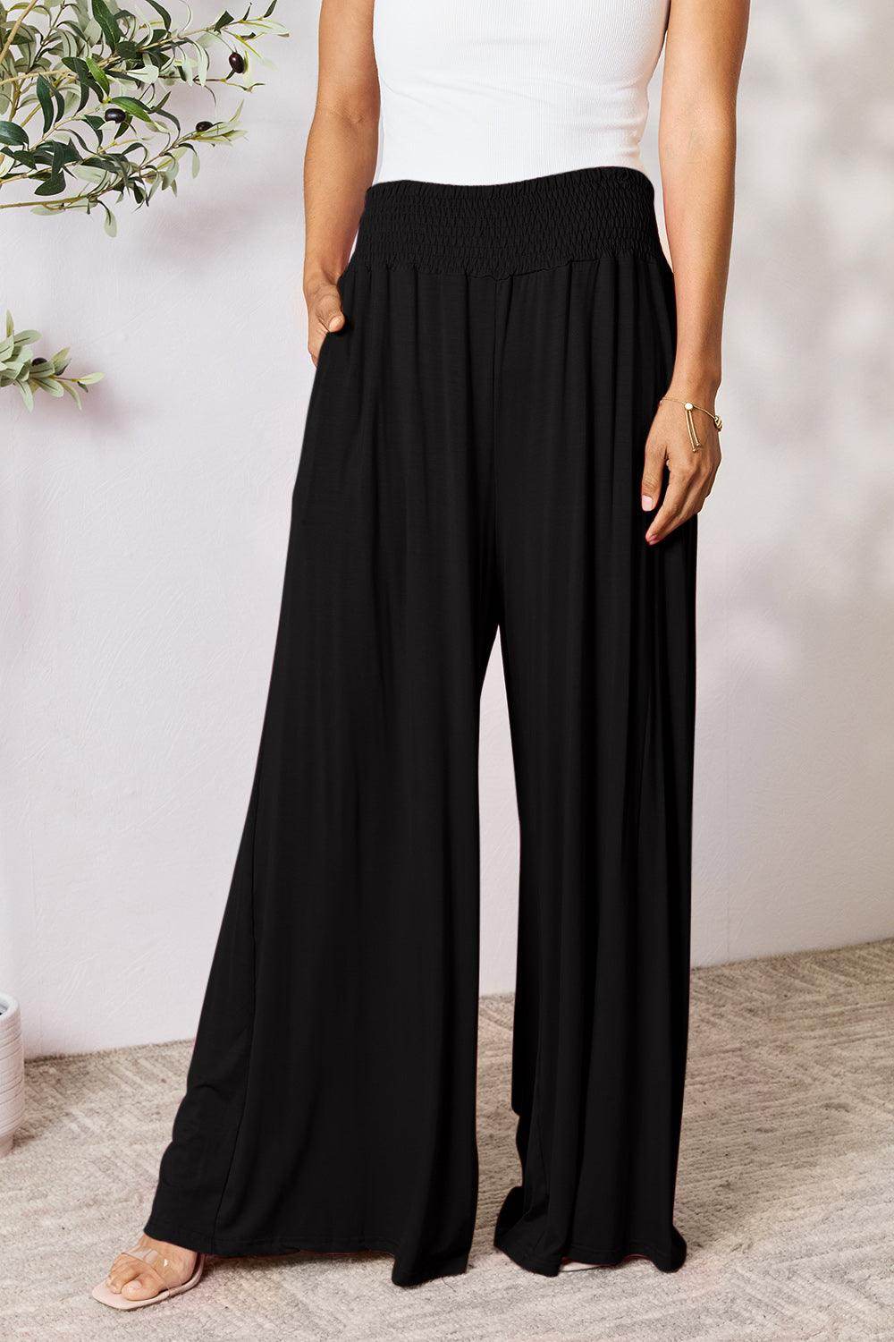 Double Take Full Size Smocked Wide Waistband Wide Leg Pants - Selvanelle