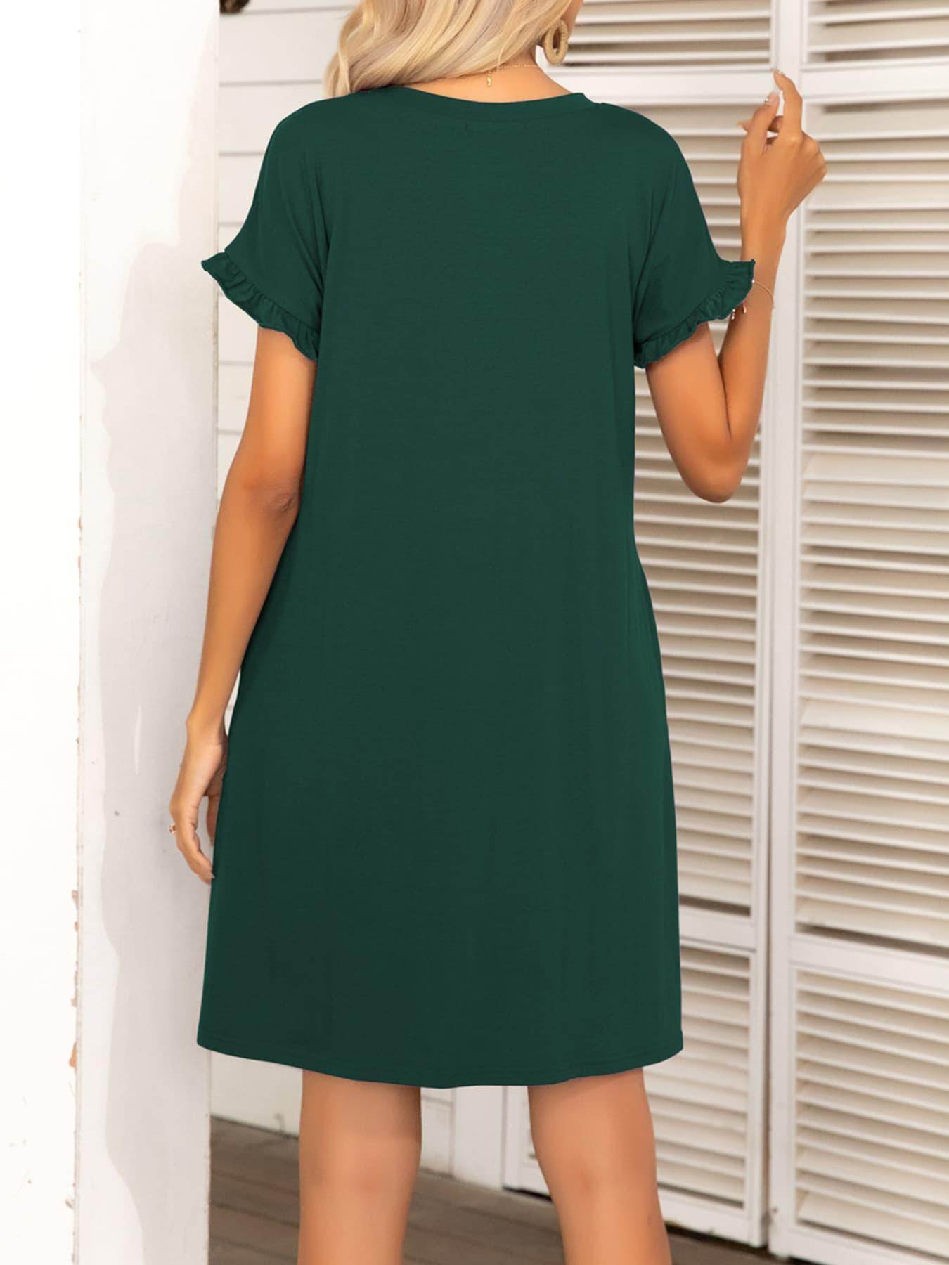Round Neck Flounce Sleeve Dress with Pockets for Women - Selvanelle
