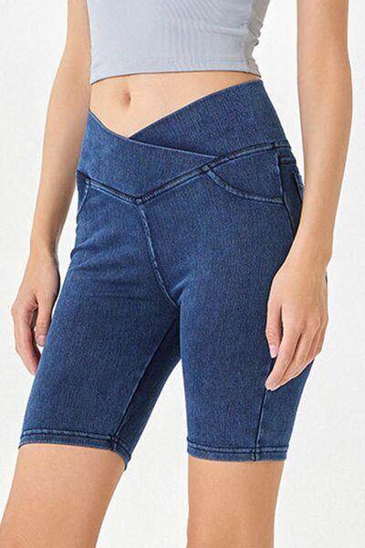 Basic Bae Asymmetrical Waist Denim Shorts With Pockets - Selvanelle