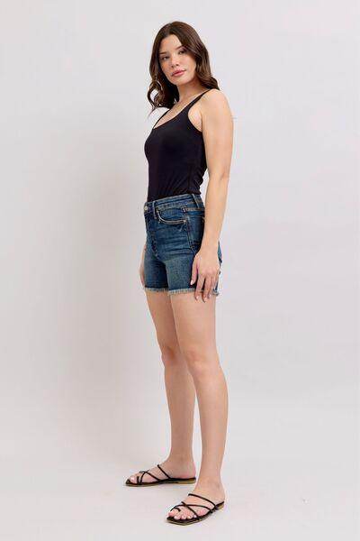 Judy Blue Tummy Control Fray Hem Denim Shorts for Women - Selvanelle